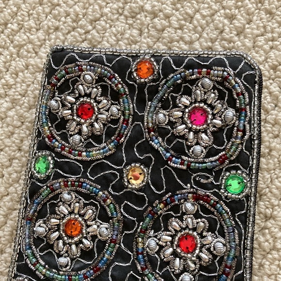 Beaded Bejeweled Embellished Black Clutch Pouch Multicolor Accents Indian EUC - Picture 11 of 12